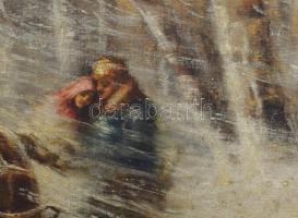 S Kischkin (?) jelzéssel: Lovasszán a hóviharban. Olaj, vászon. Dekoratív fakeretben. 70x101 cm. KIZ...