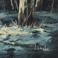 Linda jelzéssel: Táj. Olaj, karton. Dekoratív fakeretben. 45x60 cm