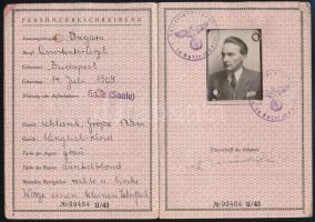 1943 Német Birodalom, magyar orvos részére kiállított ideiglenes fényképes igazolvány (vorläufiger F...