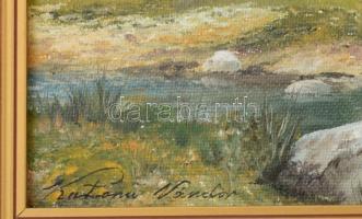 Katona Nándor jelzéssel. Táj. Olaj, farost. Fakeretben. 28x62 cm