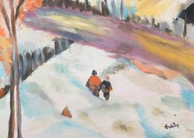 Erdélyi jelzéssel. Téli táj. Olaj, vászon, kartonon. 50x65 cm