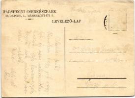 Hárshegyi Cserkészpark. Budapest II. Hárshegyi út 5., sziluett / Hungarian boy scout art postcard, s...