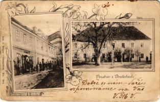 1907 Drahobudice, Skola. Nakl. A. Weigner / school, shop of A. Weigner. Art Nouveau, floral (EK)