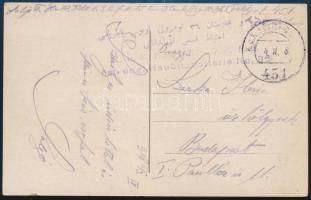 1918 Képeslap Törökországból tábori postával küldve, török-német kétnyelvű cenzúrabélyegzéssel, K.u.K. Kdo. d. E. Abt. J. d. öst. ung. Haubitzbatterie No. 86 + FP 451