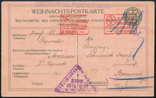 1916 Előnyomott karácsonyi grafikus hadifogoly levelezőlap Olaszországból Bereméndre