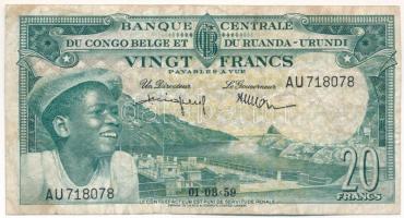 Belga-Kongó,Ruanda-Urundi 1959. 20Fr T:F Belgien Congo, Rwanda and Urundi 1959. 20 Francs C:F Krause P# 31