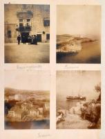 cca 1910-1920 Családi fotóalbum 64 db beragasztott fotóval, Budapest, Leányfalu, Lussin (Lošinj), fürdőzők, vadászat, stb. témákkal, fotóméret: 10,5×8 cm