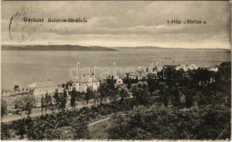1918 Balatonföldvár, látkép a Stefánia sáncról nézve, nyaralók, villák. Gerendai Gyula kiadása (EK)