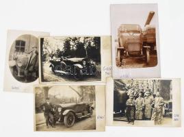 cca 1916 5 db katonai és civil automobil, teherautó fotólap