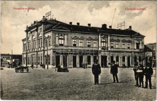 1913 Gyulafehérvár, Karlsburg, Alba Iulia; Hungária szálloda és kávéház, Takarékpénztár, piac. Weisz Bernát kiadása / hotel and café, savings bank, market (ázott sarok / wet corner)