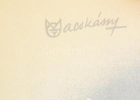 1947 Macskássy János (1910-1993): Újjáépítési állami sorsjáték, plakát, szakadásokkal, 83,5×57 cm