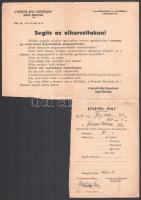 1945 Fasiszták Által Erhulcoltakat Segítő Bizottság röplapja és ahhoz tartozó átvételi jegy 10 pengő adományról