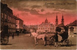 1914 Temesvár, Timisoara; Losonczy tér, lovas hintó / square, horse chariot (EK)