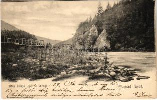 1904 Tusnádfürdő, Baile Tusnad; Etus szikla és híd. Brunner Lajos kiadása / rock and bridge