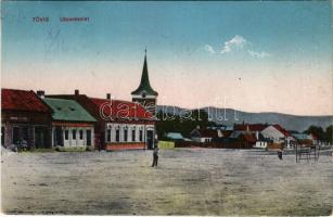 1914 Tövis, Teius; utca, Ábrahám testvérek üzlete. Vasúti levelezőlapárusítás 9232. / street, shop