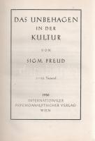 Freud, Sigmund:
Das Unbehagen in der Kultur.
[Bécs] Wien, 1930. Internationaler Psychoanalytischer...