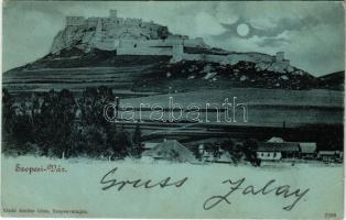 1900 Szepesváralja, Spisské Podhradie; Szepes vára este. Szoller Géza kiadása / Zipser Burg / Spissky Hrad / castle ruins at night