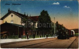 1923 Lőcse, Levoca; pályaudvar, vasútállomás, gőzmozdony, vonat / railway station, locomotive, train (EK)