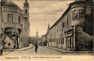 1909 Nagyszombat, Tyrnau, Trnava; Orsolya zárda, Nagy Lajos utca. Horovitz Adolf kiadása / street, shops, nunnery