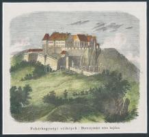 cca 1860 Erdély Fehérhegységi ultiképek, Borostyánkő vára. színezett fametszet paszpartuban 12x12 cm