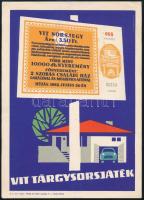 1962 Darvas Árpád (1927-2015): VIT tárgysorsjáték kisplakát, szép állapotban, 24,5×17,5 cm