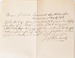 1872 Körmend, Sonnevend Gyula (Julius Sonnevend) körmendi patikus részére írt levél vagy okmány, fél beírt oldal német nyelven, beazonosítandó aláírással