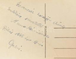 1945.IV.10. Levente fiú egyenruhában, sapkajelvénnyel, lövész zsinórral, a hátoldalon feliratozott f...