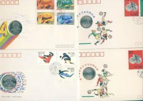 Kína 1989-91. 4db klf érmés, bélyeges boríték, alkalmi bélyegekkel és bélyegzőkkel T:1