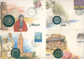 6db klf érmés, bélyeges boríték, egész világ, alkalmi bélyegekkel és bélyegzőkkel T:1