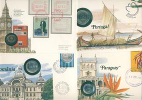 7db klf érmés, bélyeges boríték, egész világ, alkalmi bélyegekkel és bélyegzőkkel T:1