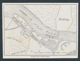 cca 1860 Esztergom dunai részének térrajza. térkép fametszet, paszpartuban 18x14 cm