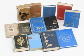 Vegyes sport és olimpiai témájú minikönyv tétel, 13 db. Közte számozottak, és 1000 példányos is. Különféle kötésekben, változó állapotban, kopott borítókkal.