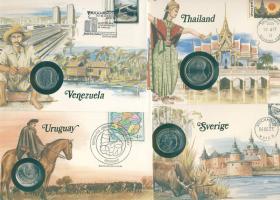 6db klf érmés, bélyeges boríték, egész világ, alkalmi bélyegekkel és bélyegzőkkel T:1