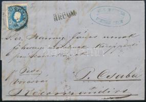 1859 15kr I tipus távolsági ajánlott levélen (DEBR)ECZIN - Piliscsaba tévesen előbb Békéscsabára küldve. (hátoldali bélyeghiány / missing stamp from backside)