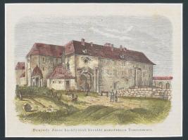 cca 1860 Erdély, Hunyady János kastélyának korábbi maradványai Temesvárott / Timisoara színezett fametszet, paszpartuban 12x10 cm