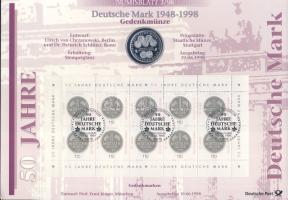 Németország 1998. 10M Ag "50 éves a Német Márka" nagyalakú emlékíven elsőnapi bélyegzős bé...