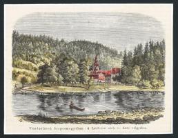 cca 1860 Felvidék, Vándorlások Szepesmegyében - Leichniczi zárda. Sz Antal völgyben színezett fametszet, paszpartuban 15x12 cm