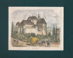 cca 1860 Felvidék, Bajmócz, Bojnice színezett fametszet, paszpartuban 15x13 cm