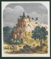 cca 1860 Erdély, Sólyomkő (románul Şoimeni) vára színezett fametszet, paszpartuban 15x13 cm