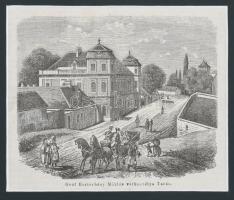 cca 1860 gróf Esterházy Miklós várkastélya Tatán fametszet, paszpartuban 15x13 cm