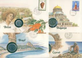 6db klf érmés, bélyeges boríték, egész világ, alkalmi bélyegekkel és bélyegzőkkel T:1