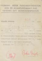 1946 Pázmány Péter Tudományegyetem kétéves esti munkástanfolyam ellenőrzőkönyv és igazolvány