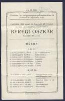 1919 Beregi Oszkár Zeneakadémiai estjének programja a művész saját kezű aláírásával / Program book with autograph signature of Oszkar Beregi