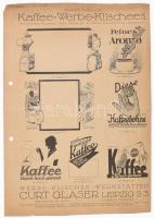 cca 1910-1930 Kafee-Werbe-Klisches, gazdag képanyaggal illusztrált, kis lapszéli lyukakkal, 2 sztl. ...