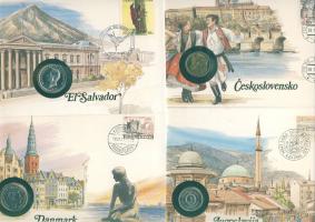 6db klf érmés, bélyeges boríték, egész világ, alkalmi bélyegekkel és bélyegzőkkel T:1