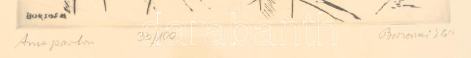 Borsos Miklós (1906-1990): Arno parton. Rézkarc, papír, jelzett, számozott (33/100), üvegezett faker...