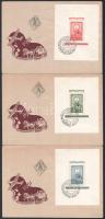 1951 80 éves a magyar bélyeg blokksor 3 db FDC-n