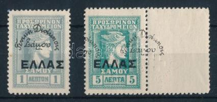 Samos 1914 Mi 25 a + 26 a üresmezős bélyeg elcsúszott felülnyomással (*Mi EUR 161,7 ++)