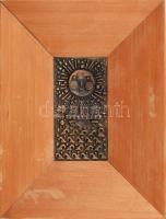 Kopcsányi Ottó (1933-): Napisten Bronz plasztika. címkével jelzett 12x6,5 cm Fa keretben 24x18 cm