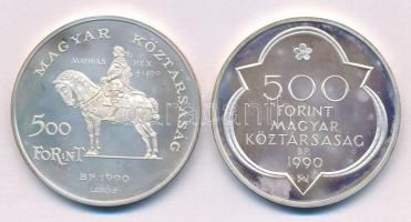 1990. 500Ft Ag "Mátyás király / Beatrix" + 500Ft Ag "Mátyás király - Buda" T:PP ...